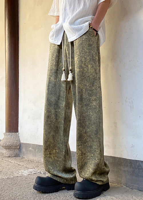 Elastische Sommer Grün Männer Hosen Druck Seide Taille Stilvolle
