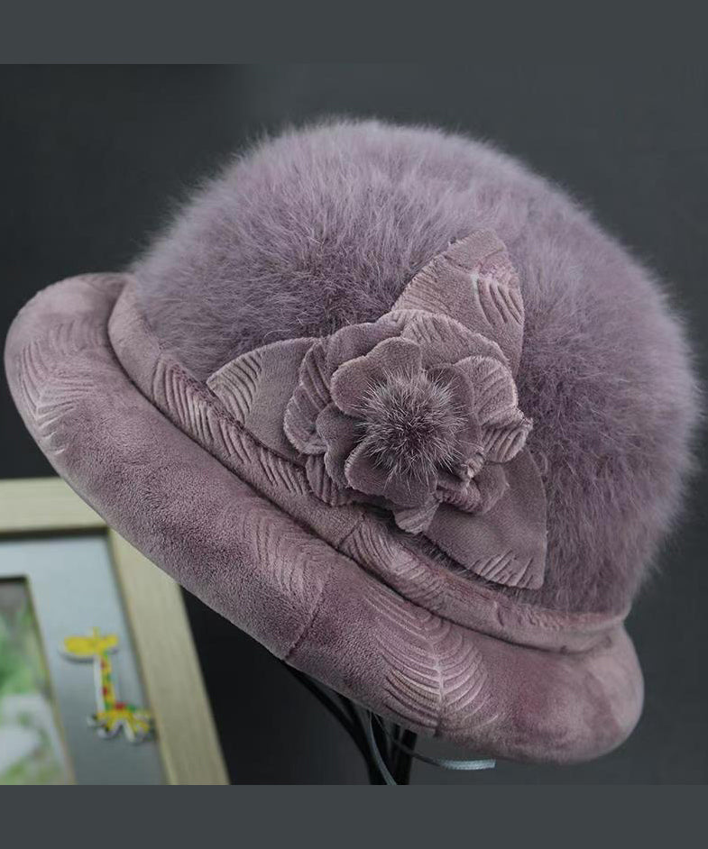 Chapeau bob en laine gris à motif floral « The Rabbit » RB051