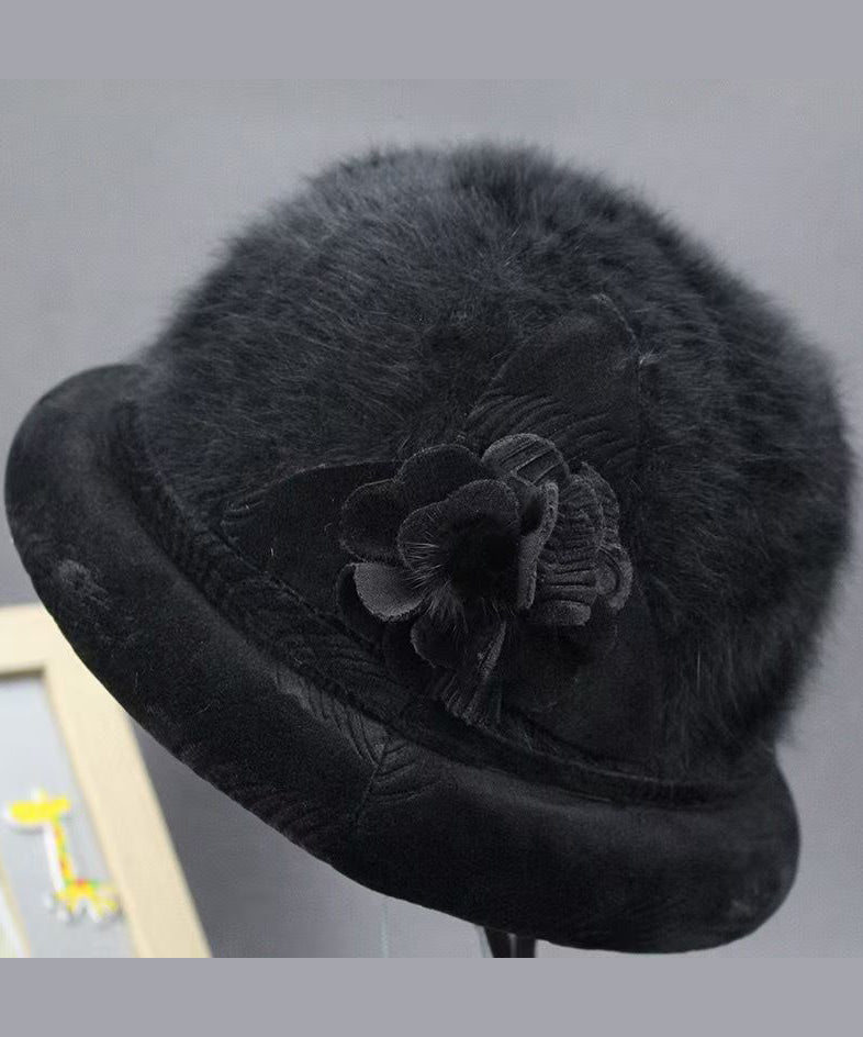 Chapeau bob en laine gris à motif floral « The Rabbit » RB051