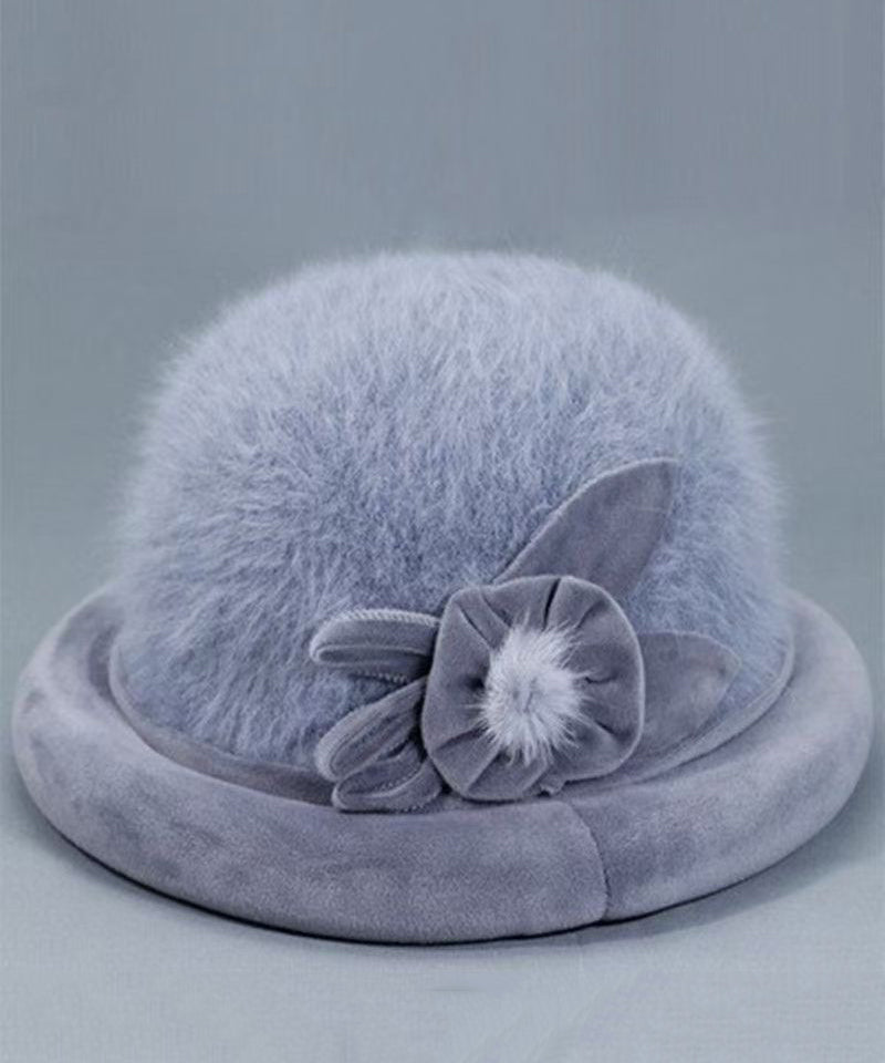 Chapeau bob en laine gris à motif floral « The Rabbit » RB051