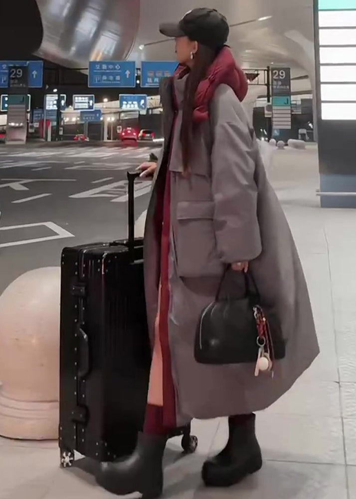 Trench élégant gris surdimensionné en duvet de canard patchwork avec doublure des deux côtés pour l'hiver YO002