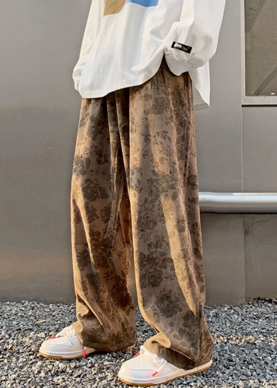 Pantalon élégant en velours côtelé à taille élastique pour homme, kaki