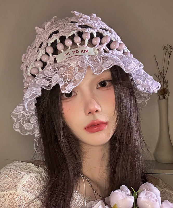 Lace Knit Patchwork Bucket Out Mulberry Hollow Stylish Hat
