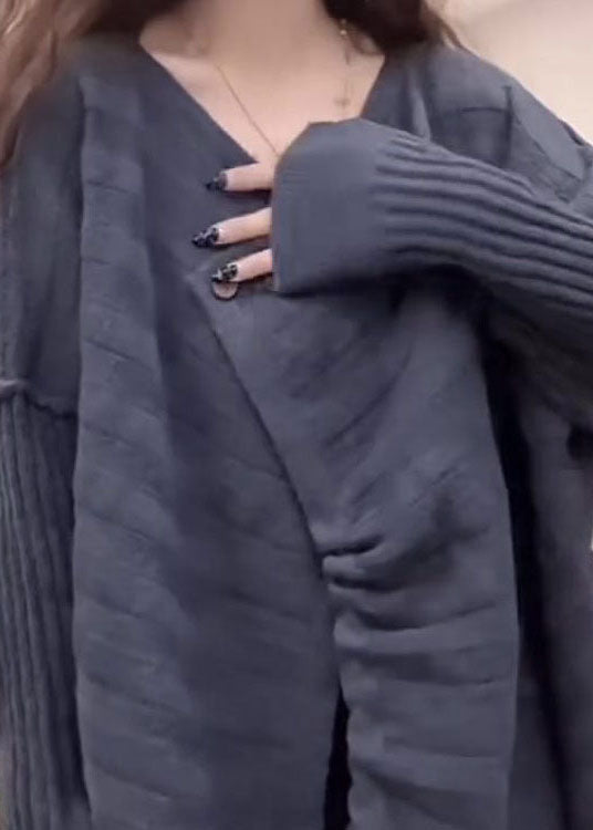 Hauts en tricot patchwork asymétriques bleu marine élégants automne WE012