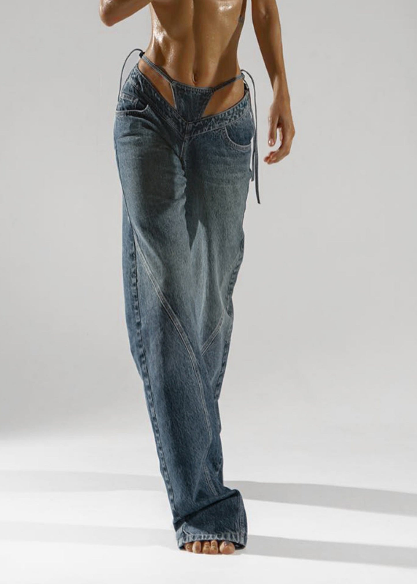 Stylish Navy Patchwork Denim Pants Spring YP008