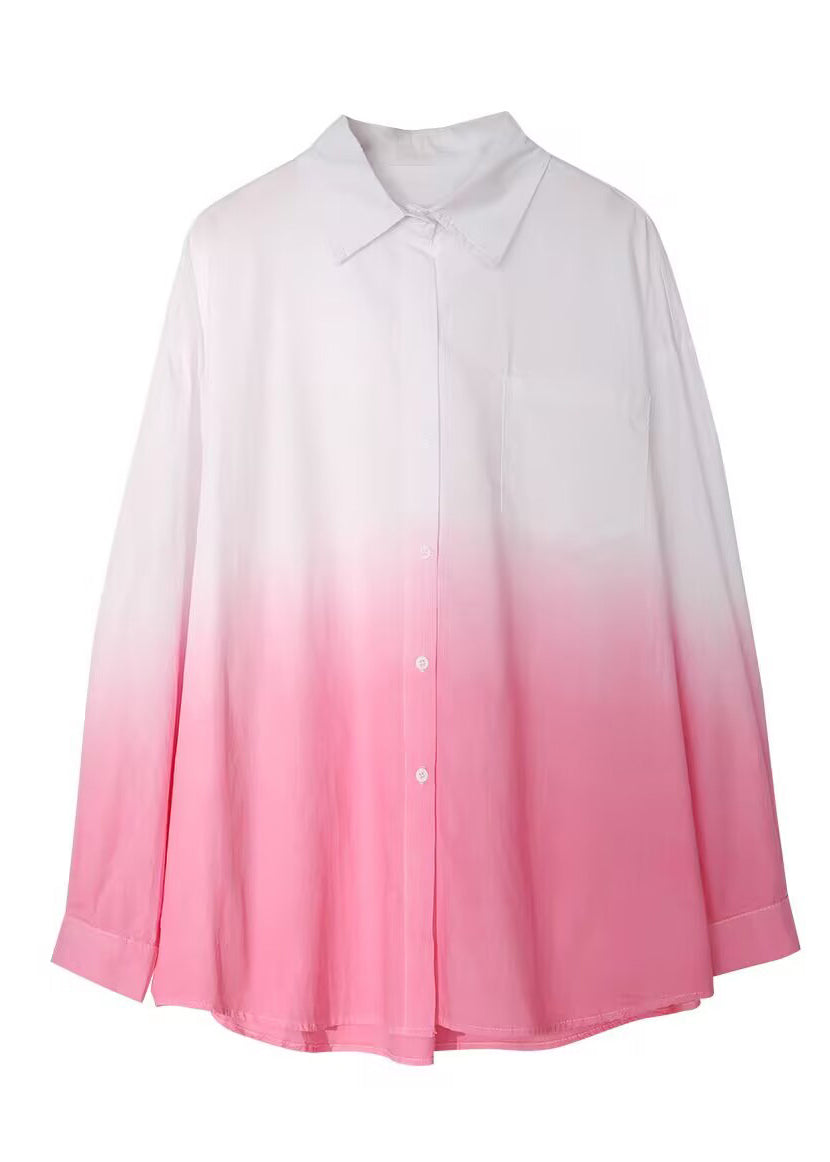 Chemisier élégant en coton à col Peter Pan et dégradé rose, printemps TI032