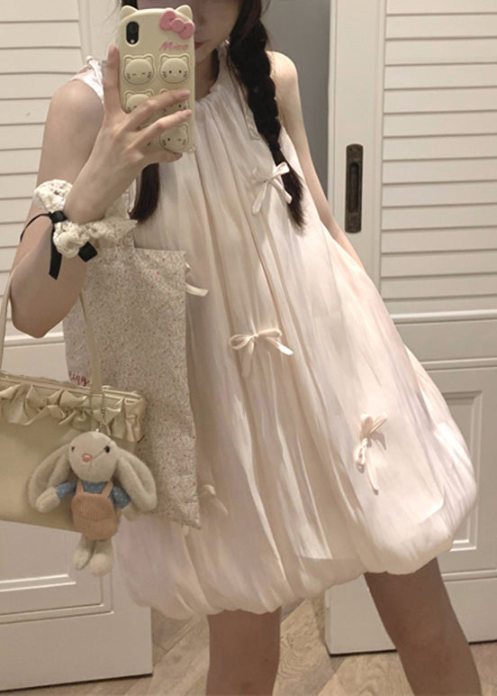 Baumwollkleid mit mittlerer Schleife, stilvoll, ärmellos, Spitze, Pink