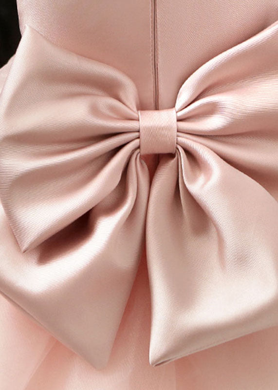 Robe longue élégante en tulle avec nœud et perles roses pour fille, tenue d'été YS005