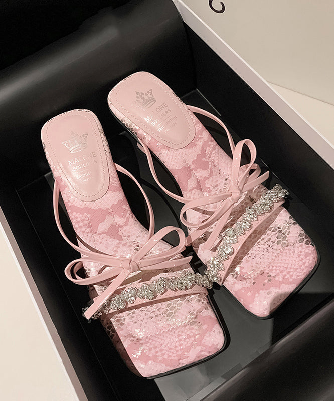 Zirkon Schleife Slide Stilvolle Sandalen Heels Chunky Pink Splicing
