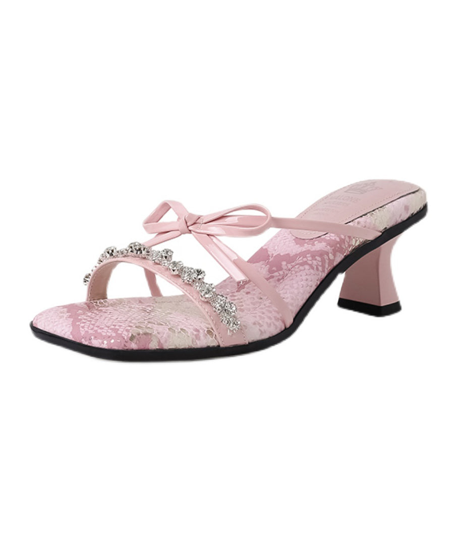 Zirkon Schleife Slide Stilvolle Sandalen Heels Chunky Pink Splicing