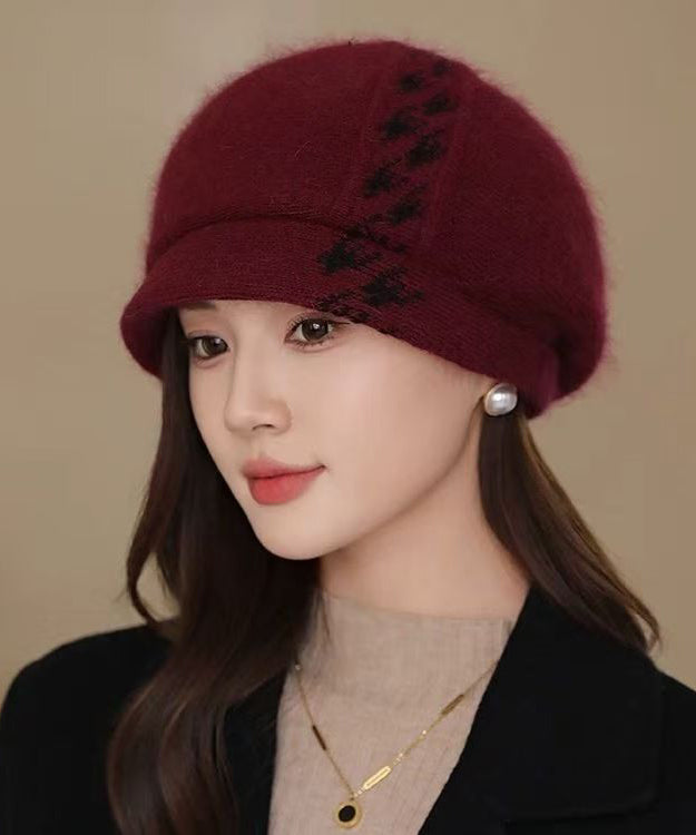 Béret élégant en tricot de coton violet, chaud et confortable RB046