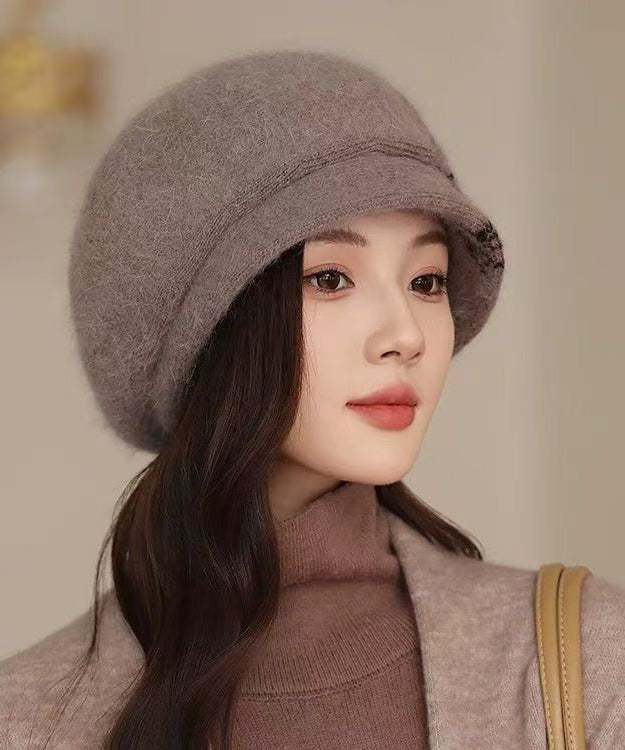 Béret élégant en tricot de coton violet, chaud et confortable RB046