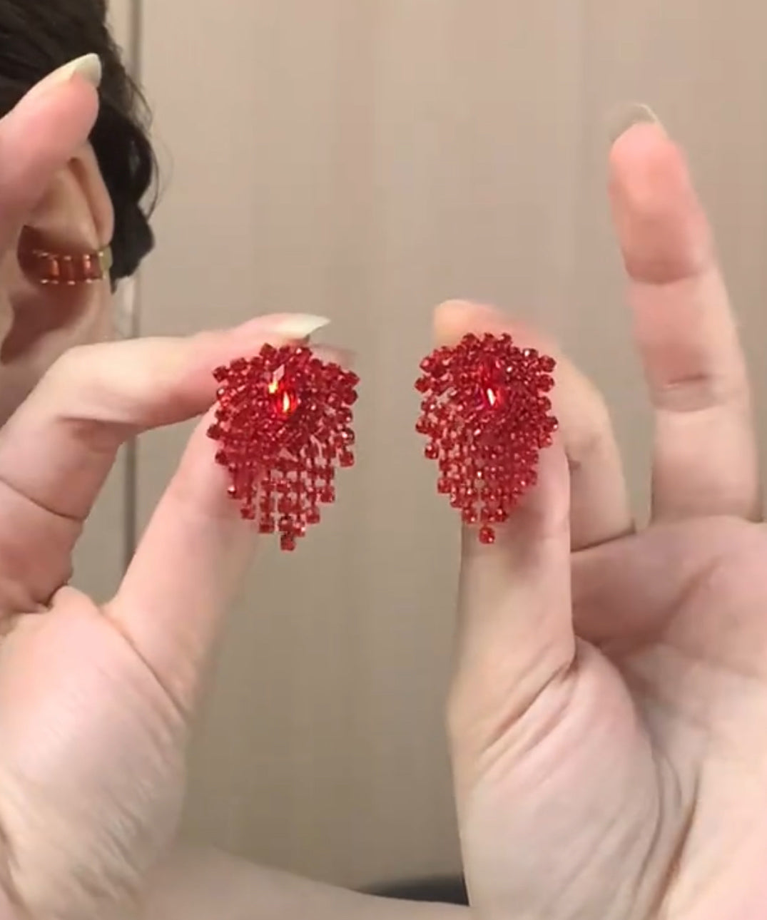 Zircon Earrings Stylish Stud Tassel Alloy Red