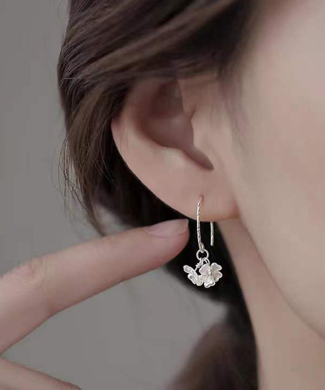 Hoop Stylish Acrylic Silk Floral Sterling Earrings Silver