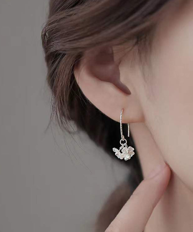 Hoop Stylish Acrylic Silk Floral Sterling Earrings Silver
