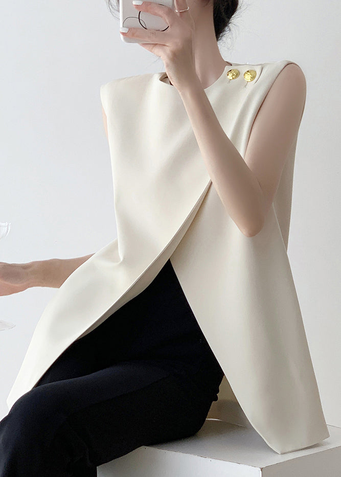 Spandex Stylish White Asymmetrical Tank Sleeveless Solid