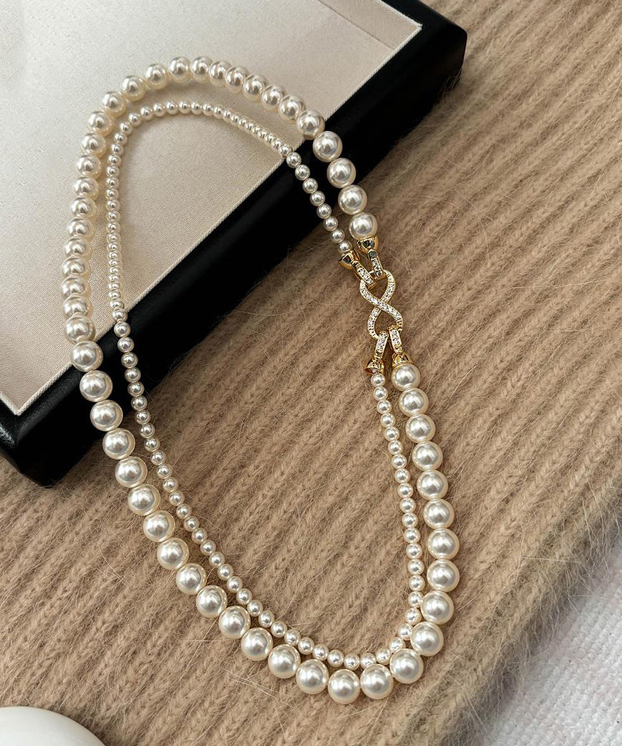 Collier élégant en alliage de métal blanc à double couche de perles ET011