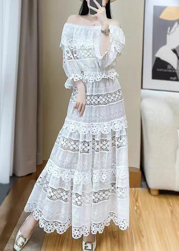 Ensemble deux pièces papillon à col blanc et dentelle élégante et ajourée