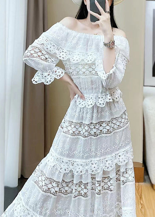 Ensemble deux pièces papillon à col blanc et dentelle élégante et ajourée