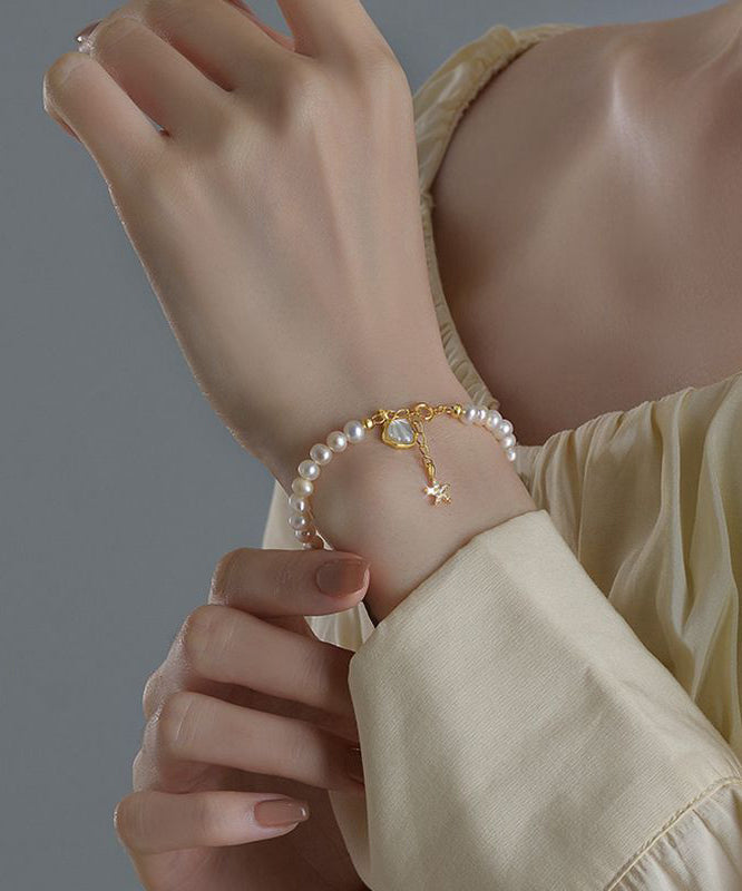 Bracelet élégant en argent sterling blanc, perle, coquillage, étoile de mer, pampille, collier en argent sterling et soie fine, gypsophile, argent cassé, ET003