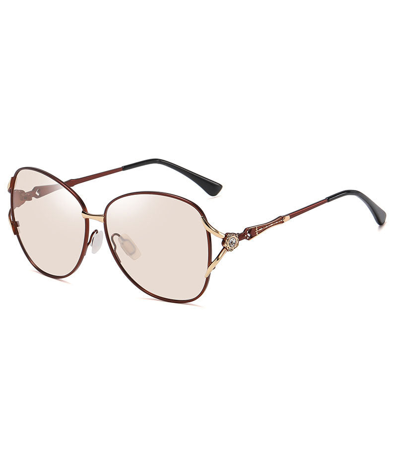 Lunettes de soleil d'été marron à grand visage changeant de couleur XS1059