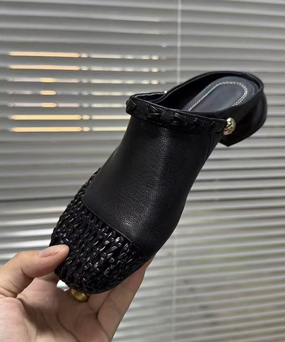 Slide Faux Hollow Summer Leather Black Sandals Out Woven New