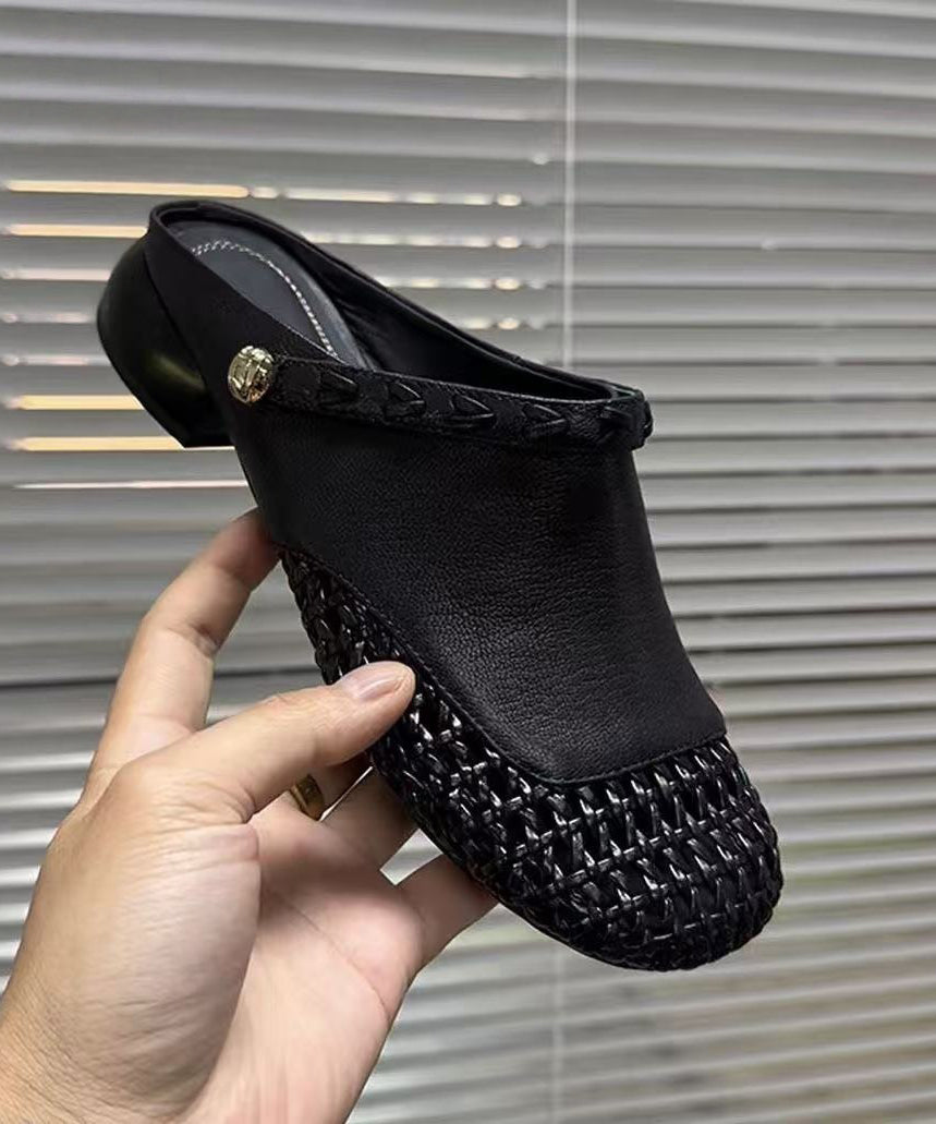 Slide Faux Hollow Summer Leather Black Sandals Out Woven New