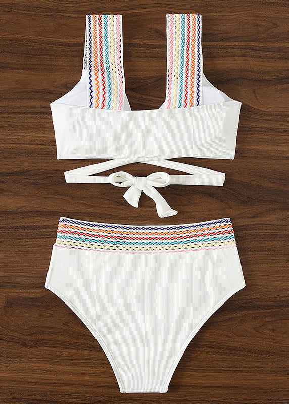 Maillot de bain deux pièces dos nu en patchwork blanc tendance VC063