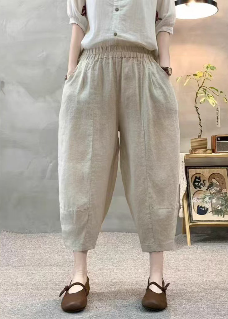 Oversized Crop Sommer Apricot Unikat Hose Leinen