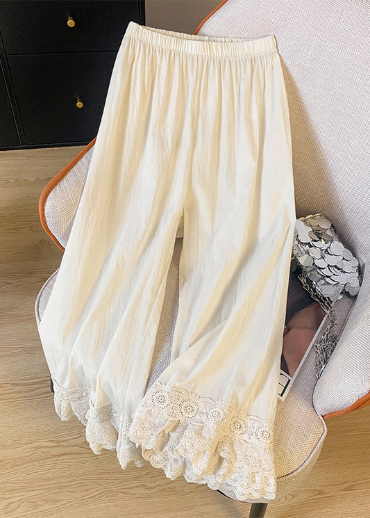 Pantalon unique patchwork dentelle élastique droit beige été taille