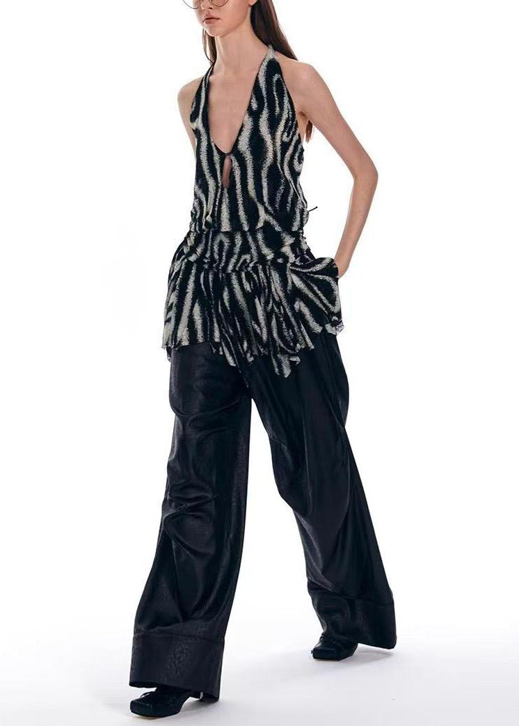 Rückenfreie Strand-Sommerweste mit einzigartigem schwarzen Print und Neckholder