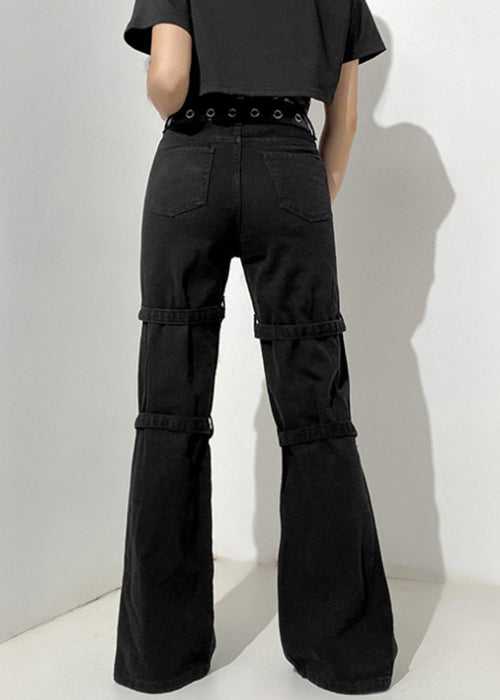 Pantalon en jean noir imprimé été poches uniques bouton