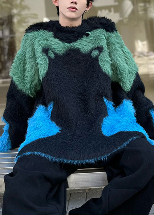 Pull patchwork noir unique et confortable pour homme, modèle hiver RC043