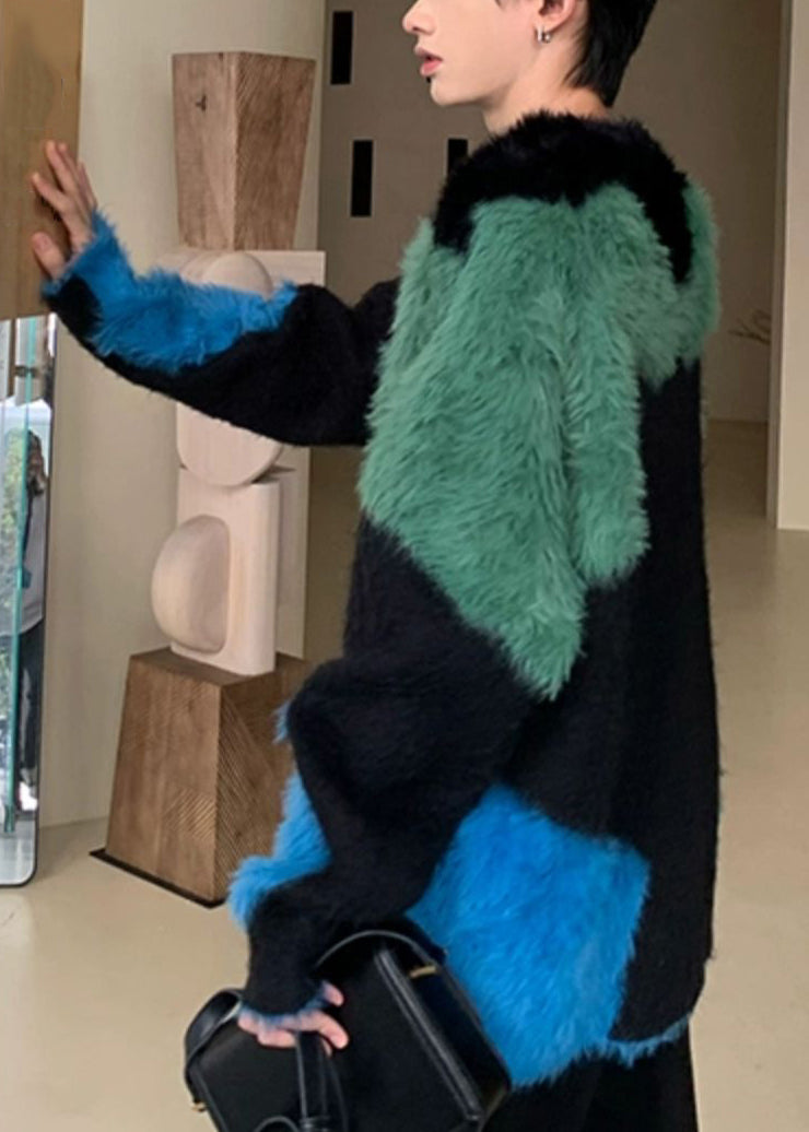 Pull patchwork noir unique et confortable pour homme, modèle hiver RC043