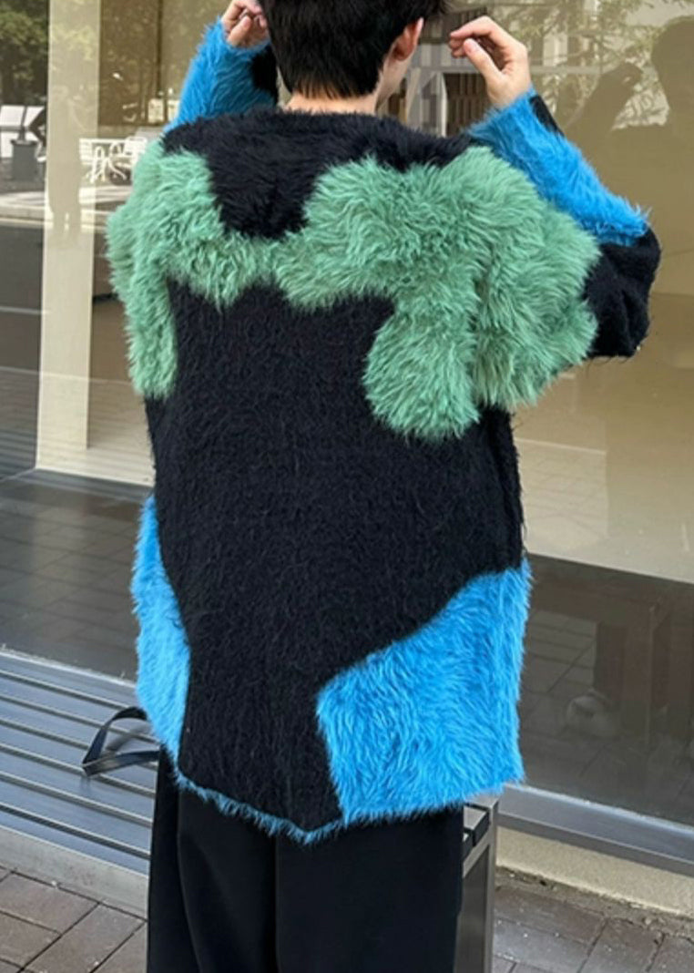 Pull patchwork noir unique et confortable pour homme, modèle hiver RC043