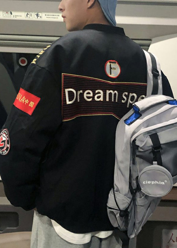 Manteaux de printemps en coton noir pour homme, style patchwork brodé, TC006