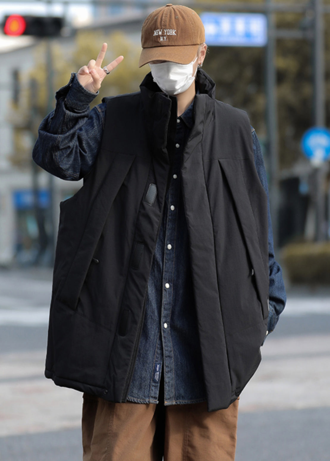 Unique Schwarze Oversize-Herrenweste mit feiner Baumwollfüllung für den Winter TK020