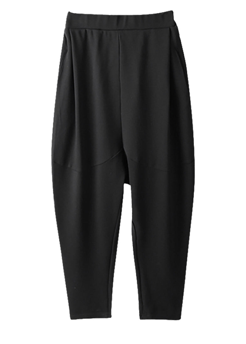 Pantalon sarouel en coton à taille élastique et poches noires uniques, printemps TH031