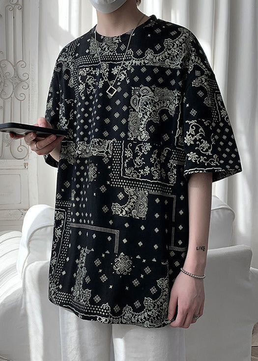 Einzigartiges Herren Original Baumwoll-T-Shirt in Schwarz mit halbem Aufdruck