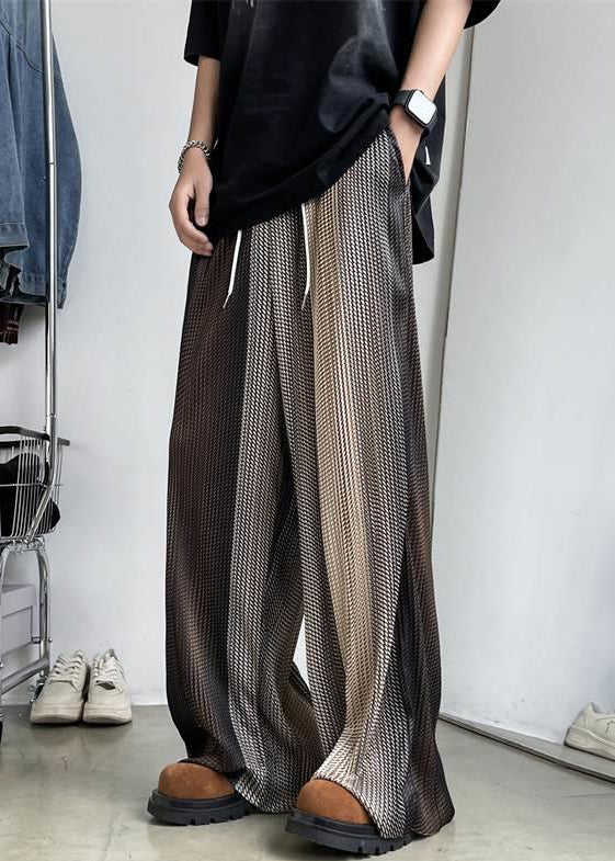 Pantalon en soie à jambes larges et taille élastique pour homme, patchwork, glace, marron unique