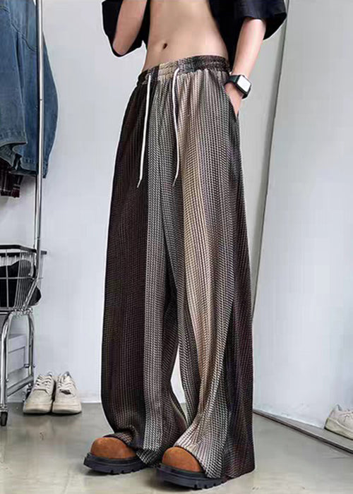 Pantalon en soie à jambes larges et taille élastique pour homme, patchwork, glace, marron unique