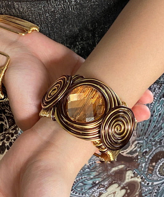 Unique Metal Wrap Alloy Cuff Brown