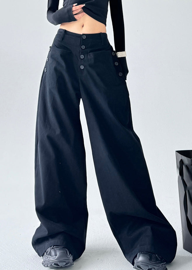 Pantalon large taille haute patchwork à boutons caramel unique, printemps TA061