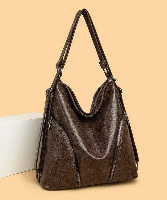 Sac à dos unique en similicuir chocolat grande capacité RB042