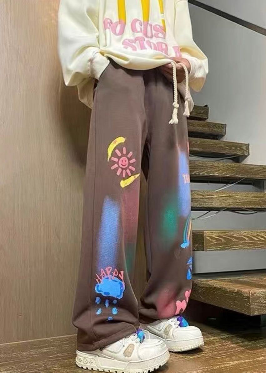 Einzigartige Kaffeedruck-Baumwollhose mit elastischer Taille für Herren im Herbst WA062