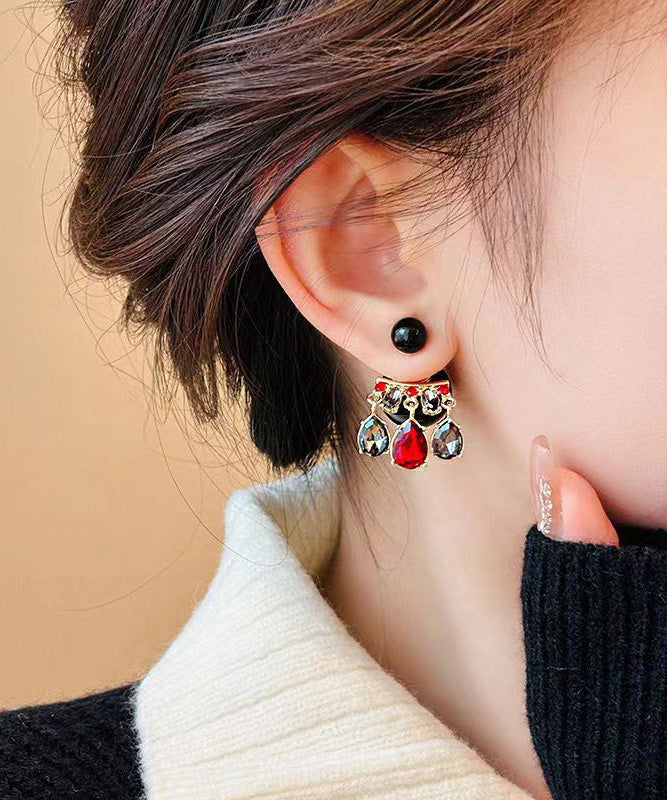 Colorblock Crystal Alloy Tassel Ball Unique Copper Drop Earrings