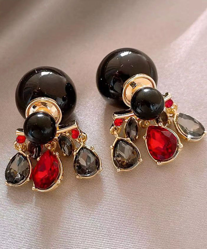 Colorblock Crystal Alloy Tassel Ball Unique Copper Drop Earrings