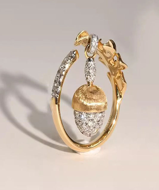 Einzigartige vergoldete Quastenringe aus Sterlingsilber mit Zirkonia und Pinienkernen QJ029