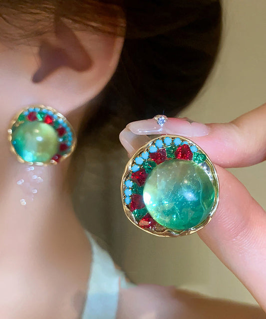 Einzigartige grüne Legierung Zirkon farbige Glasur Ohrstecker YZ010