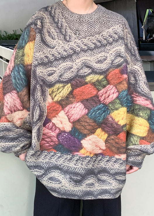 Einzigartiger grün bedruckter Zopfmuster-Pullover für Herren im Herbst QH034